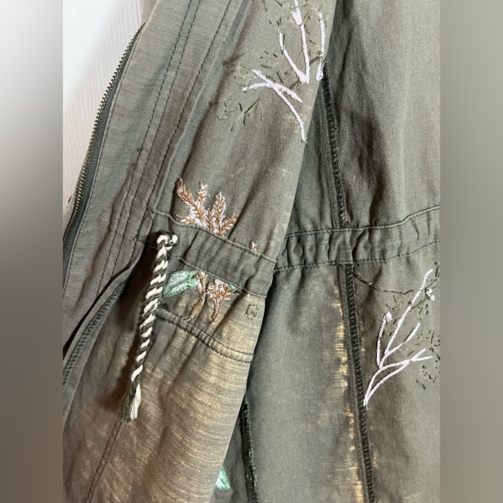 Anthropologie Embroidered Olive Utility Jacket - spring jacket lightweight S - L - Picture 2 of 9